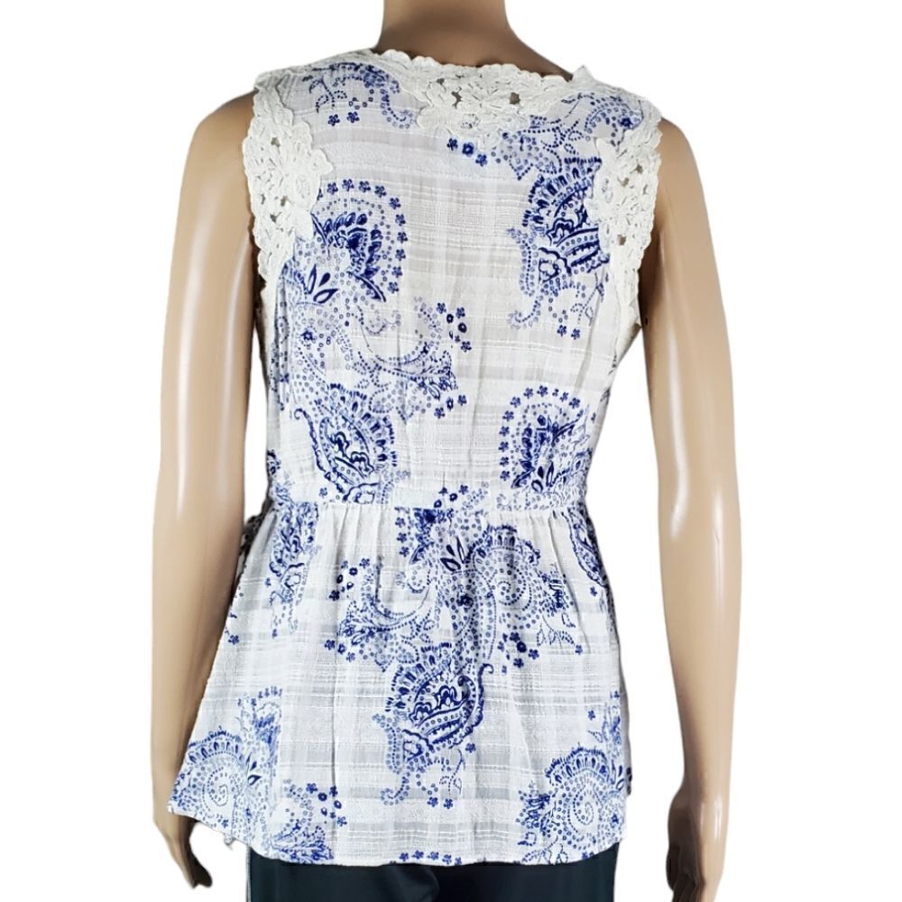 Cabi White & Blue Wrap Top 5223 - Picture 3 of 7